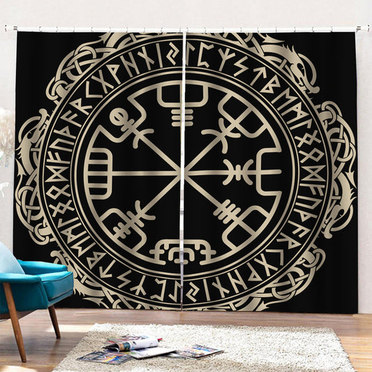 Viking Vegvisir Print Pencil Pleat Curtains