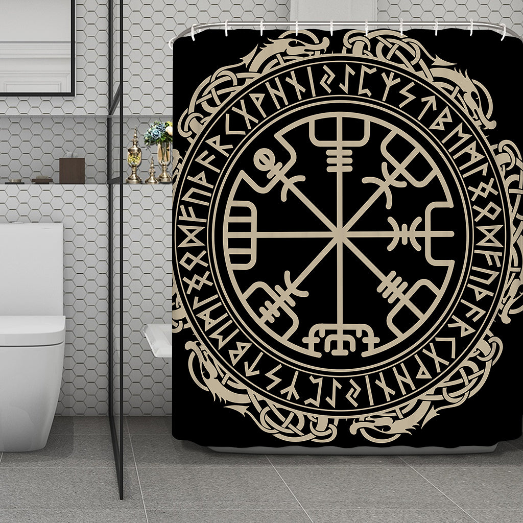 Viking Vegvisir Print Polyester Shower Curtain