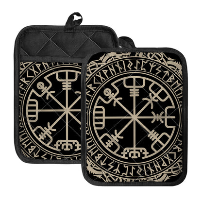 Viking Vegvisir Print Pot Holders With Pocket