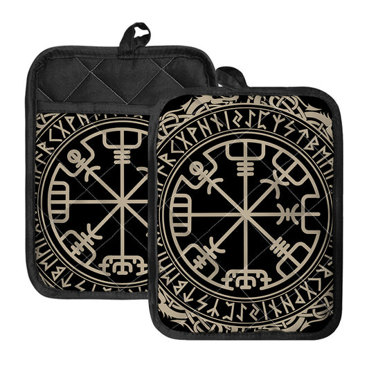 Viking Vegvisir Print Pot Holders With Pocket
