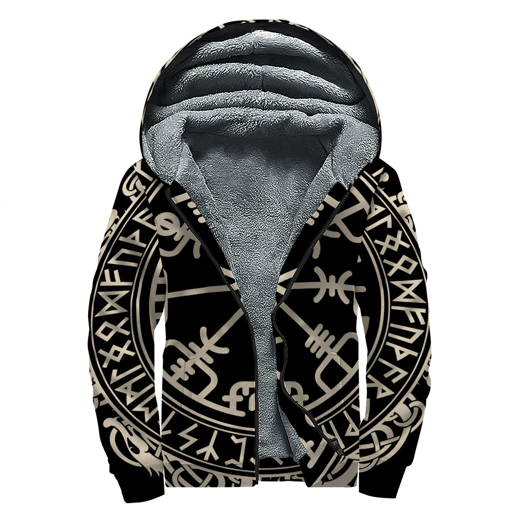 Viking Vegvisir Print Sherpa Lined Zip Up Hoodie