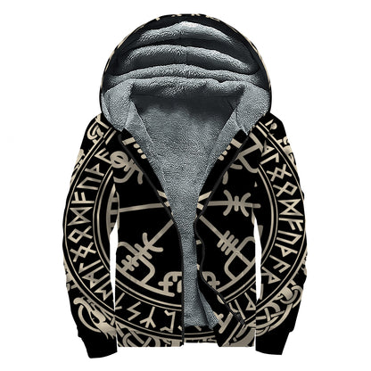 Viking Vegvisir Print Sherpa Lined Zip Up Hoodie