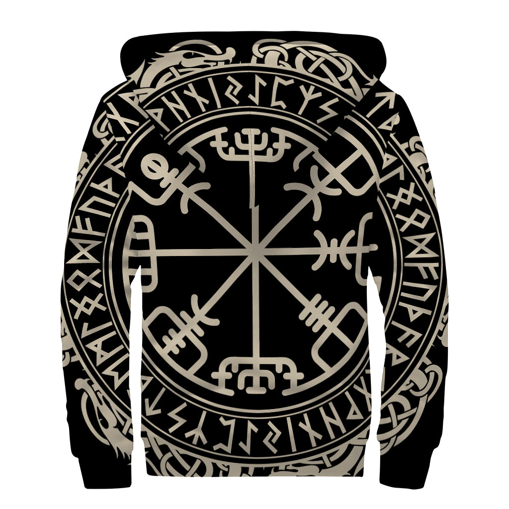 Viking Vegvisir Print Sherpa Lined Zip Up Hoodie