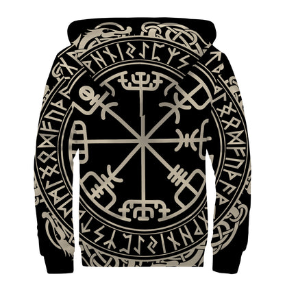 Viking Vegvisir Print Sherpa Lined Zip Up Hoodie