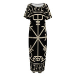 Viking Vegvisir Print Short Sleeve Long Nightdress