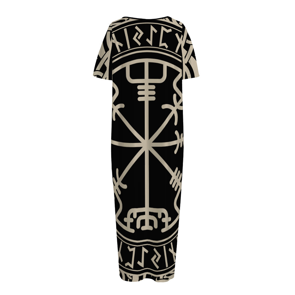 Viking Vegvisir Print Short Sleeve Long Nightdress