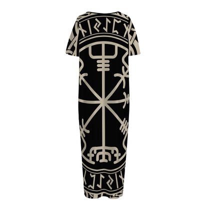 Viking Vegvisir Print Short Sleeve Long Nightdress