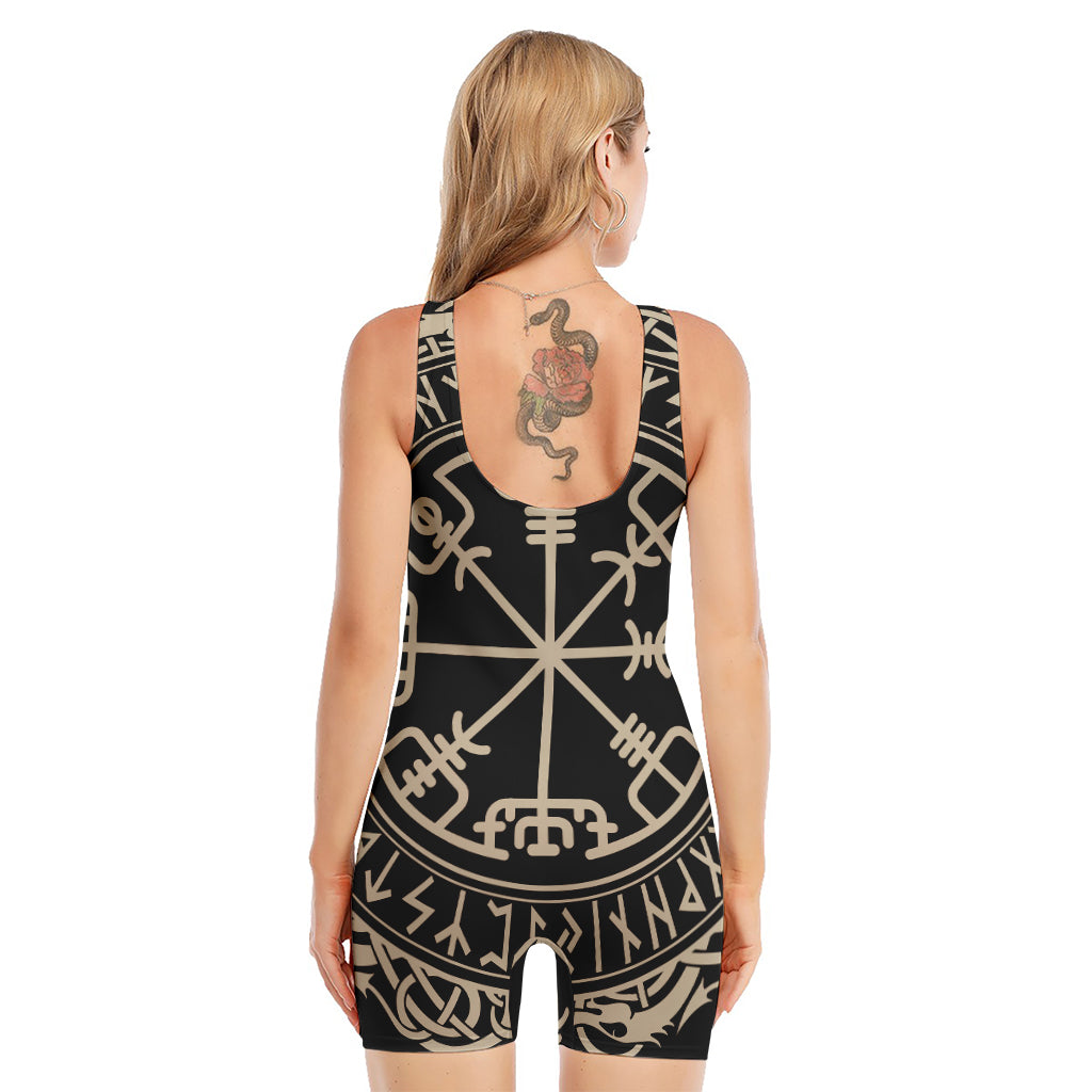 Viking Vegvisir Print Sleeveless One Piece Swimsuit