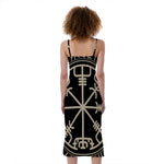 Viking Vegvisir Print Slim Fit Midi Cami Dress