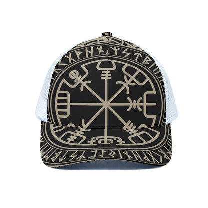 Viking Vegvisir Print White Mesh Trucker Cap