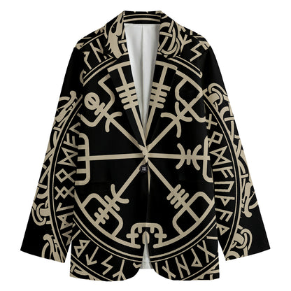 Viking Vegvisir Print Women's Cotton Blazer