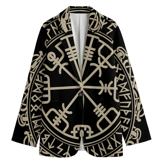 Viking Vegvisir Print Women's Cotton Blazer