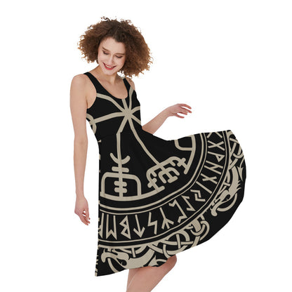 Viking Vegvisir Print Women's Sleeveless Dress