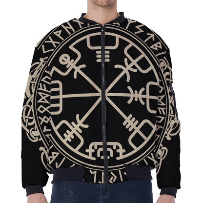 Viking Vegvisir Print Zip Sleeve Bomber Jacket