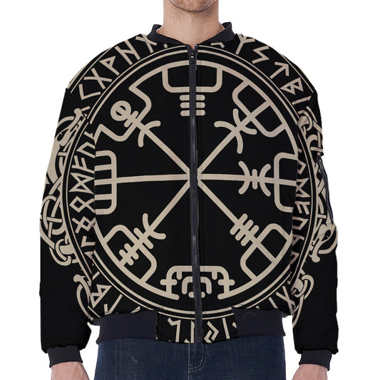 Viking Vegvisir Print Zip Sleeve Bomber Jacket
