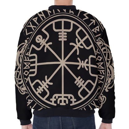 Viking Vegvisir Print Zip Sleeve Bomber Jacket