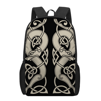 Viking Wolves Symbol Print 17 Inch Backpack