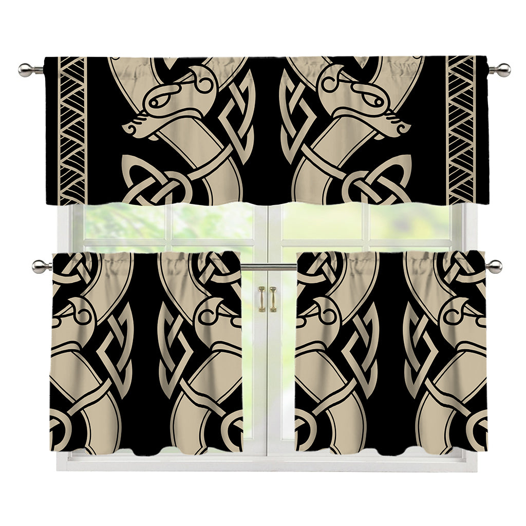 Viking Wolves Symbol Print 3 Piece Kitchen Curtains