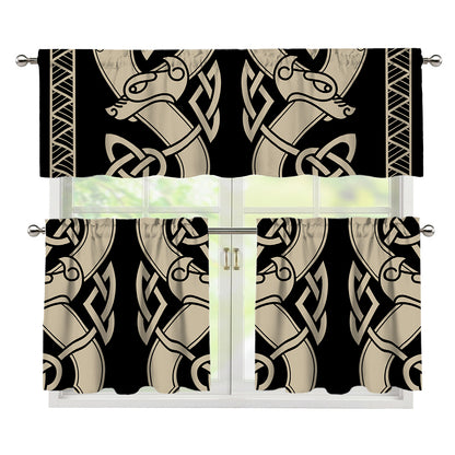 Viking Wolves Symbol Print 3 Piece Kitchen Curtains