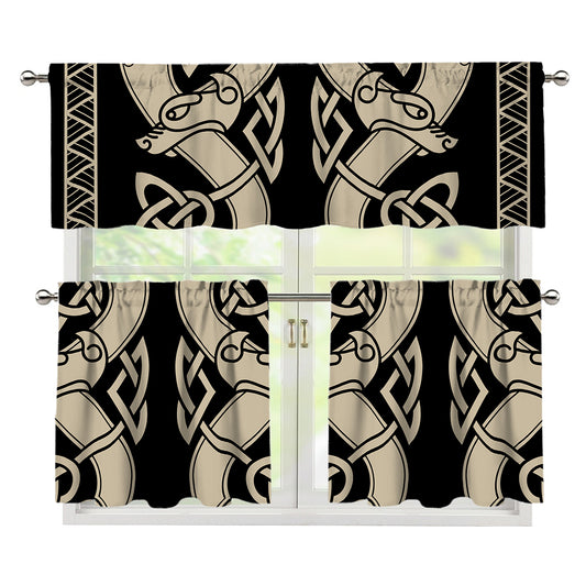Viking Wolves Symbol Print 3 Piece Kitchen Curtains
