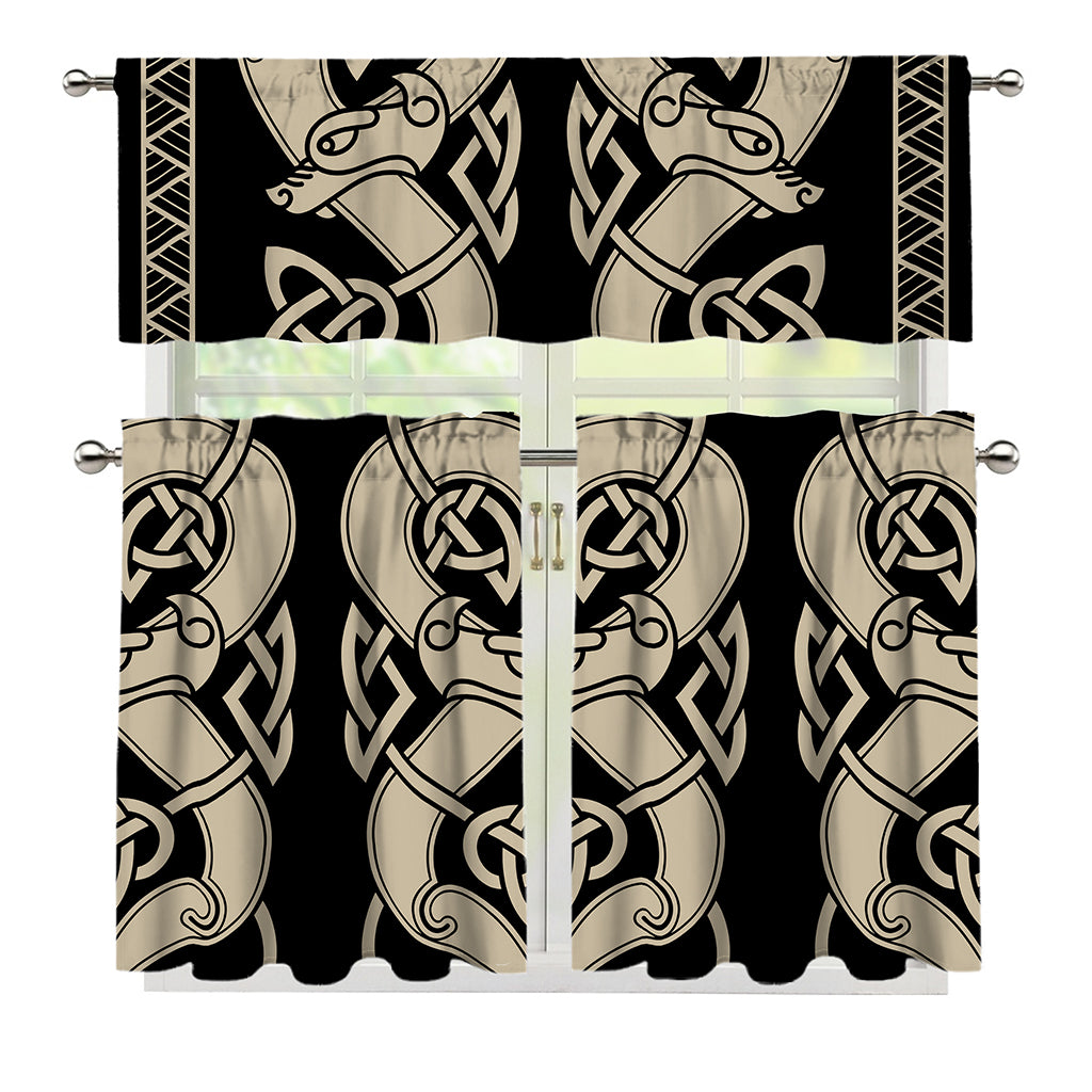 Viking Wolves Symbol Print 3 Piece Kitchen Curtains