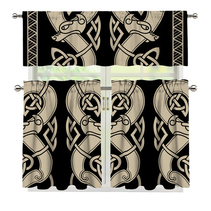 Viking Wolves Symbol Print 3 Piece Kitchen Curtains