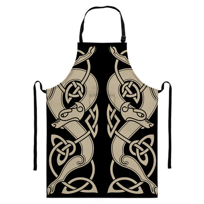 Viking Wolves Symbol Print Bib Apron With Pocket