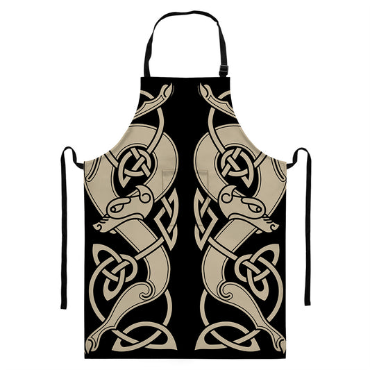 Viking Wolves Symbol Print Bib Apron With Pocket