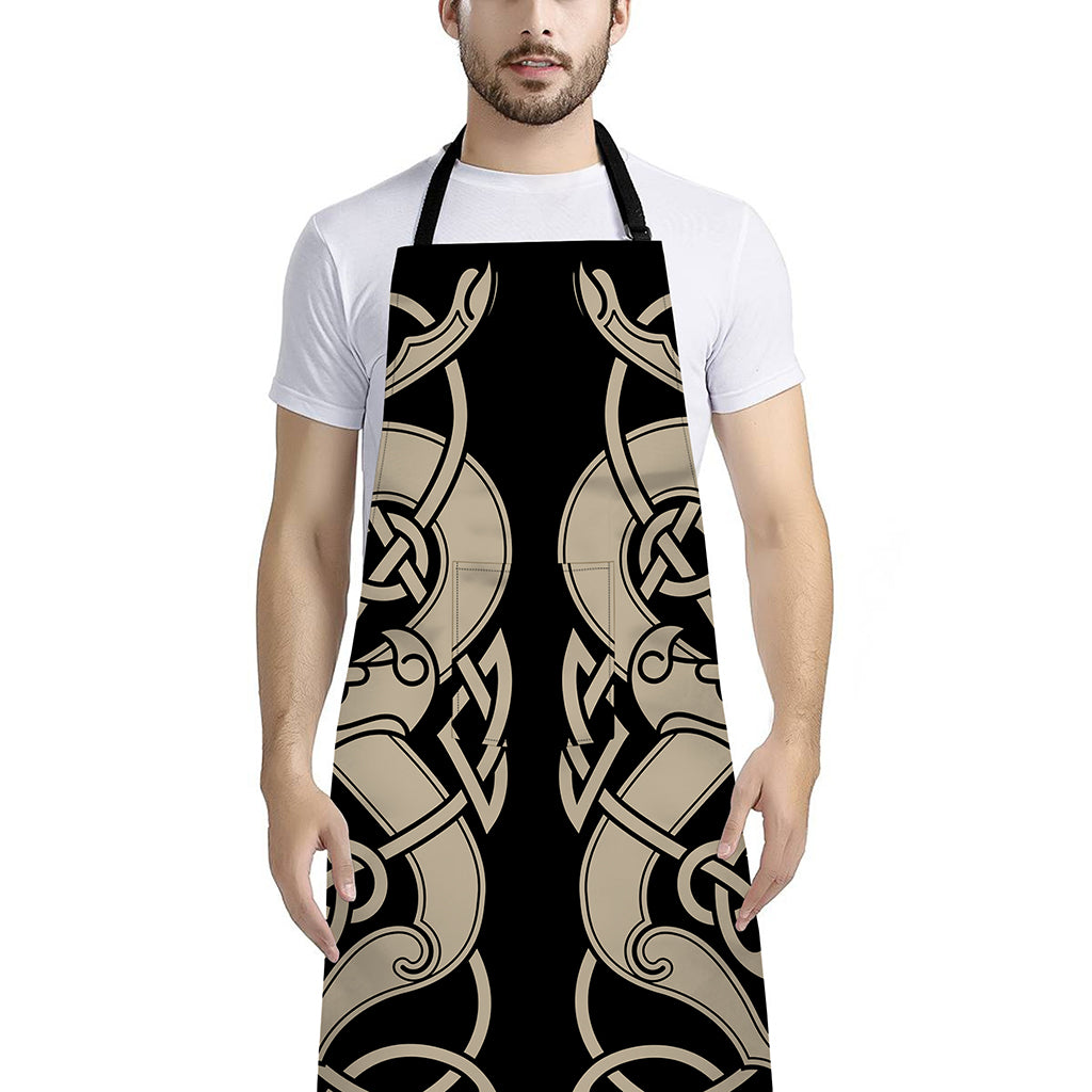 Viking Wolves Symbol Print Bib Apron With Pocket