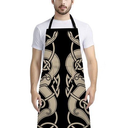 Viking Wolves Symbol Print Bib Apron With Pocket