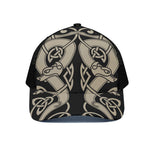 Viking Wolves Symbol Print Black Mesh Trucker Cap