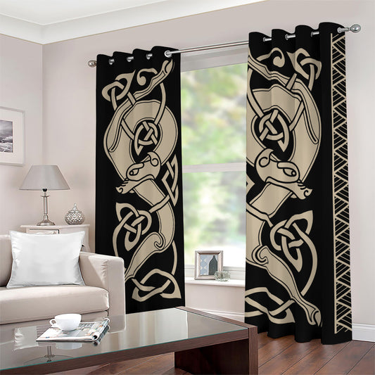 Viking Wolves Symbol Print Blackout Grommet Curtains