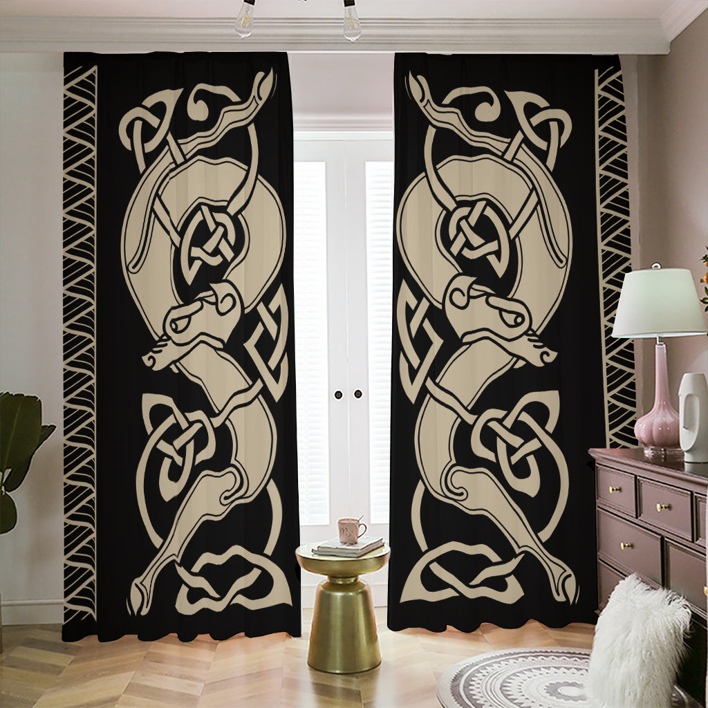 Viking Wolves Symbol Print Blackout Pencil Pleat Curtains