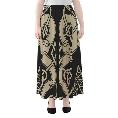 Viking Wolves Symbol Print Chiffon Maxi Skirt