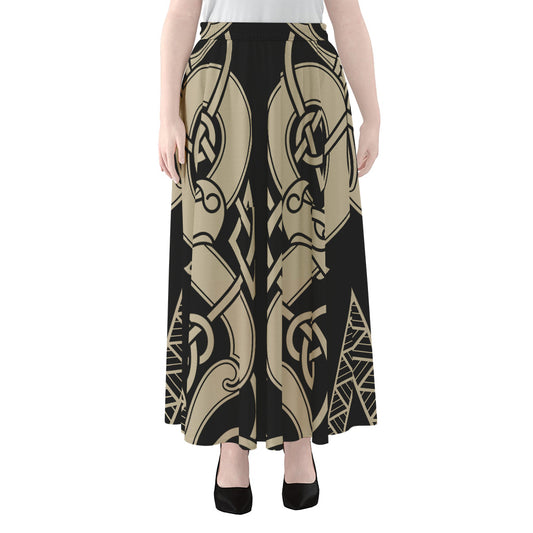 Viking Wolves Symbol Print Chiffon Maxi Skirt