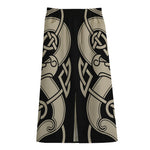 Viking Wolves Symbol Print Cotton Front Slit Maxi Skirt