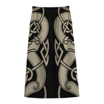 Viking Wolves Symbol Print Cotton Front Slit Maxi Skirt