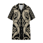 Viking Wolves Symbol Print Cotton Hawaiian Shirt