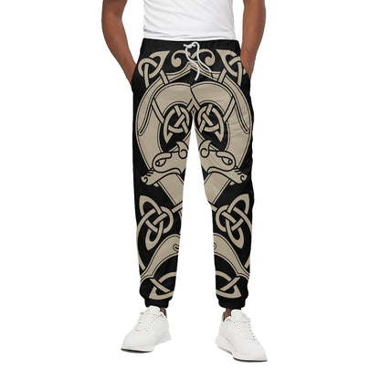 Viking Wolves Symbol Print Cotton Pants