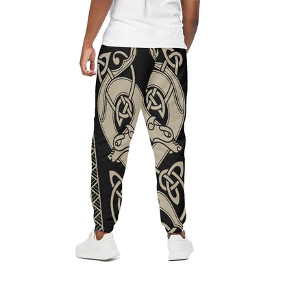 Viking Wolves Symbol Print Cotton Pants