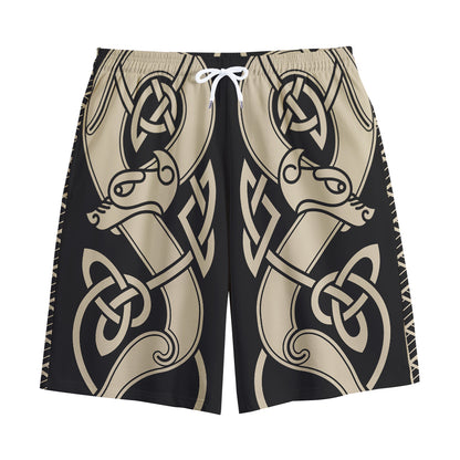 Viking Wolves Symbol Print Cotton Shorts