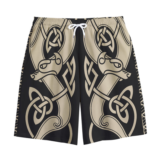 Viking Wolves Symbol Print Cotton Shorts