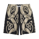 Viking Wolves Symbol Print Cotton Shorts