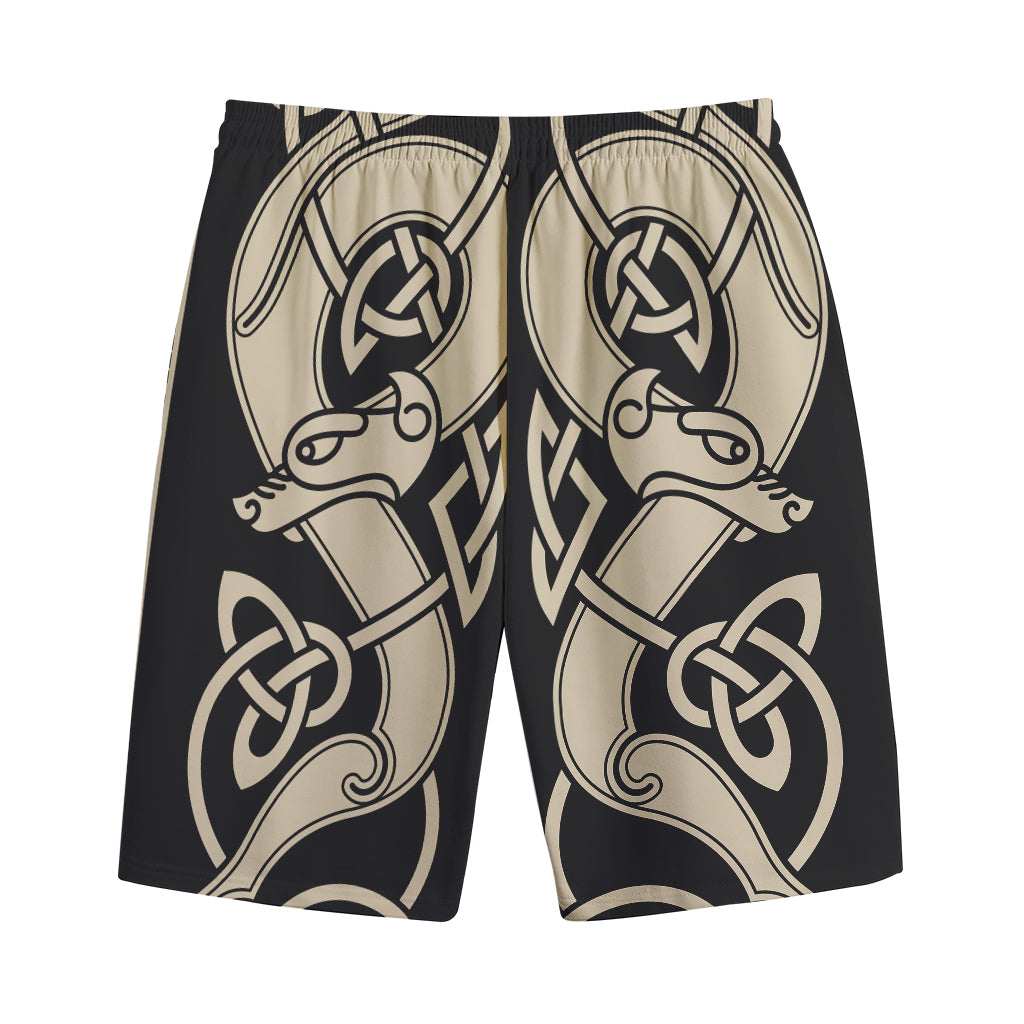 Viking Wolves Symbol Print Cotton Shorts