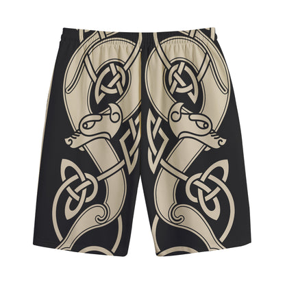 Viking Wolves Symbol Print Cotton Shorts