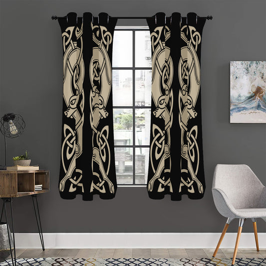 Viking Wolves Symbol Print Curtain