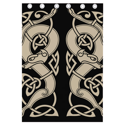 Viking Wolves Symbol Print Curtain