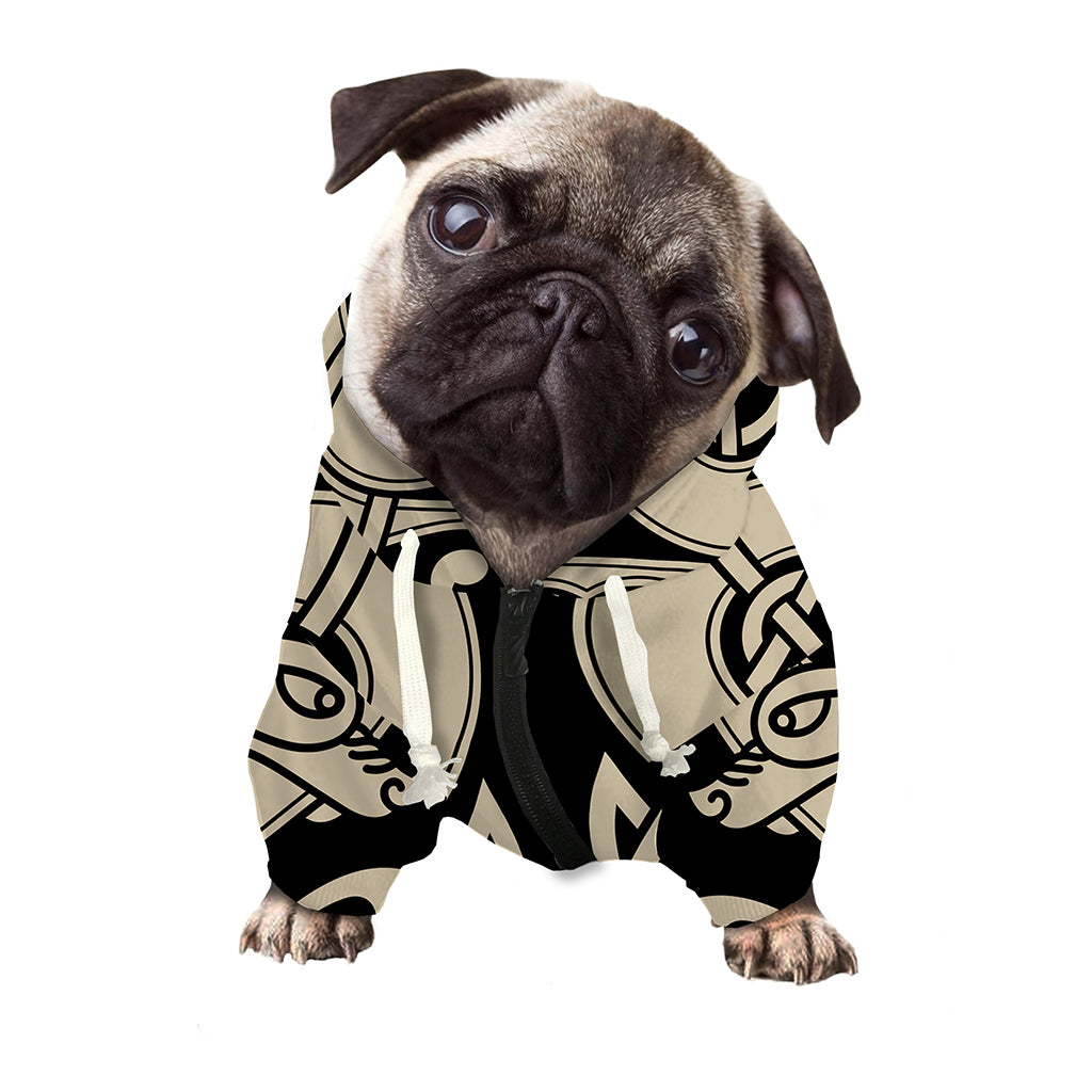 Viking Wolves Symbol Print Dog Zip Up Hoodie
