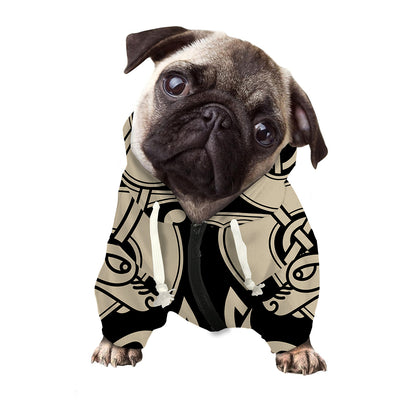 Viking Wolves Symbol Print Dog Zip Up Hoodie