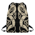 Viking Wolves Symbol Print Drawstring Backpack